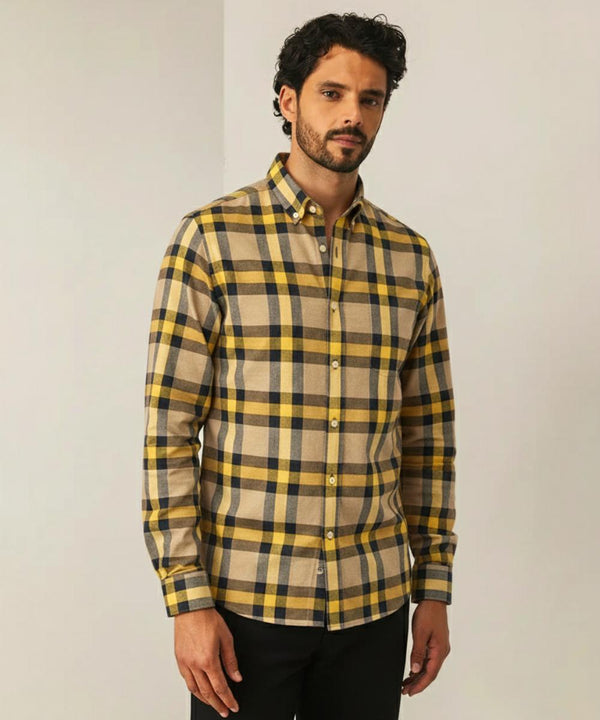 Chemise beige avec carreaux  jaune et noir